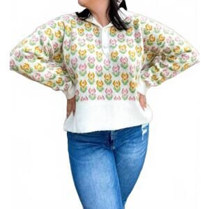 NEW SO ME buttoned up sweater in multi